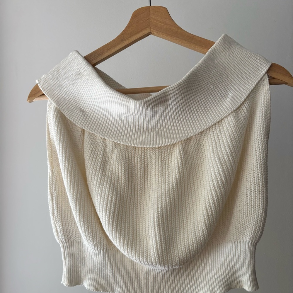 1990s Cotton Knit Cropped Off the Shoulder Top
